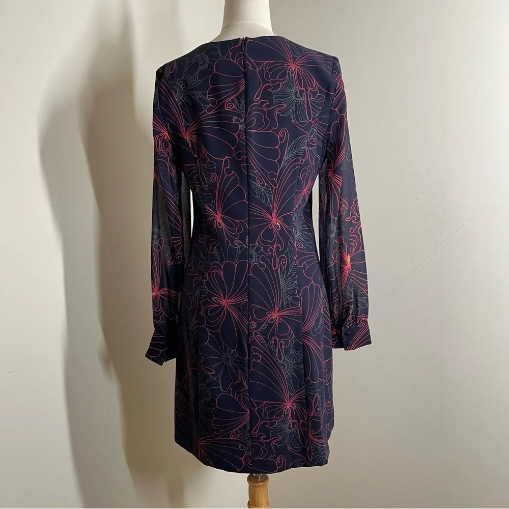 Julie Brown Women’s Julia- SZ 6-V-Neck Long Sheer Sleeves Butterfly Dress